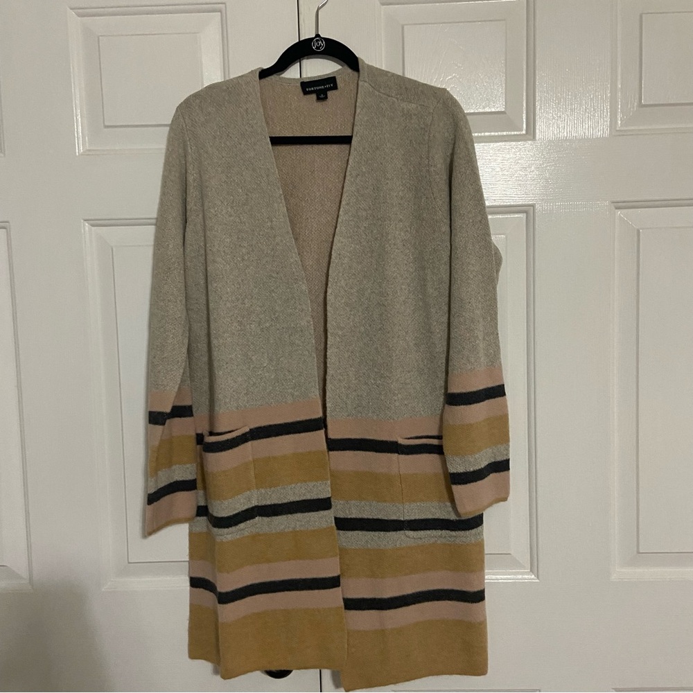 Fortune + Ivy Long Striped Cardigan with Pockets Size M NWOT